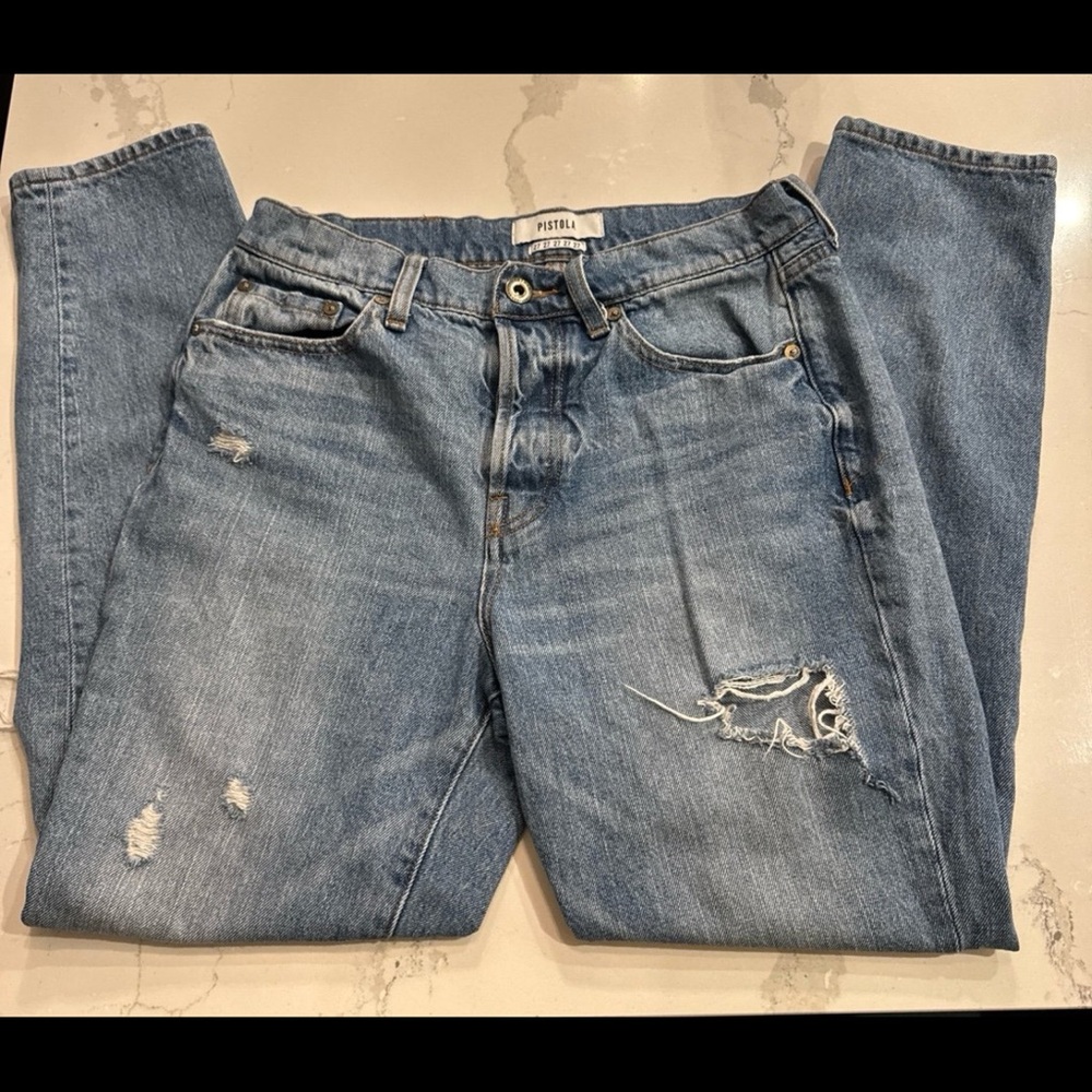Pistola Women's Light Blue Distressed Boyfriend Jeans
